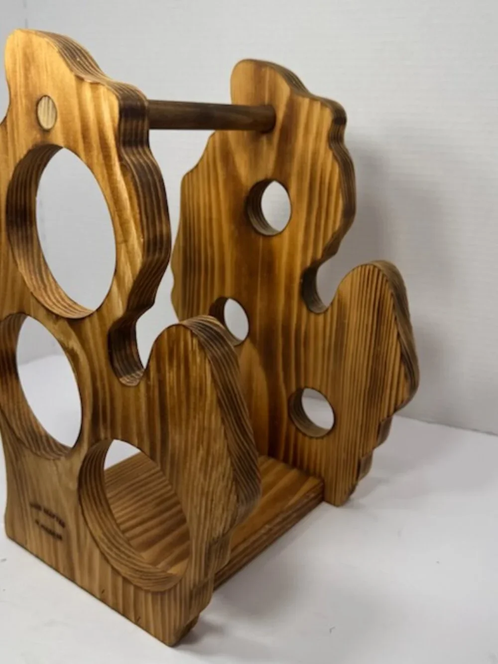 Handmade Hand Crafted Michigan Shaped Wine Rack Wooden 3 Bottle Carrier Handle